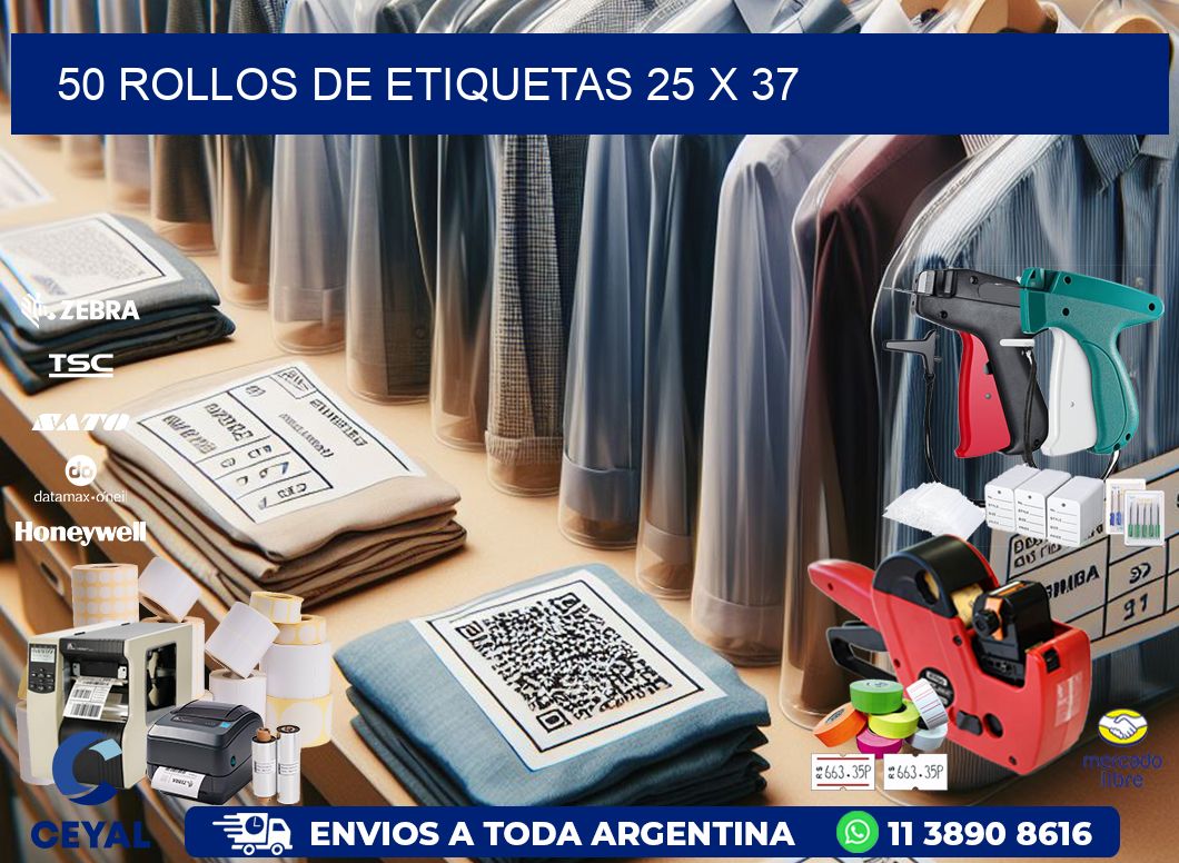 50 ROLLOS DE ETIQUETAS 25 x 37