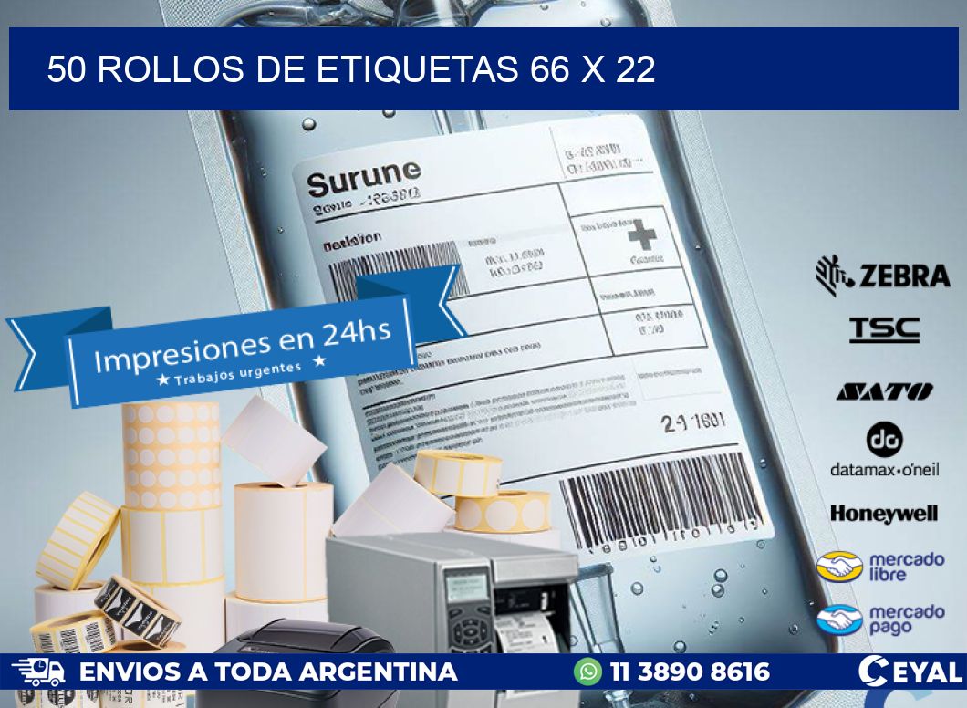 50 ROLLOS DE ETIQUETAS 66 x 22