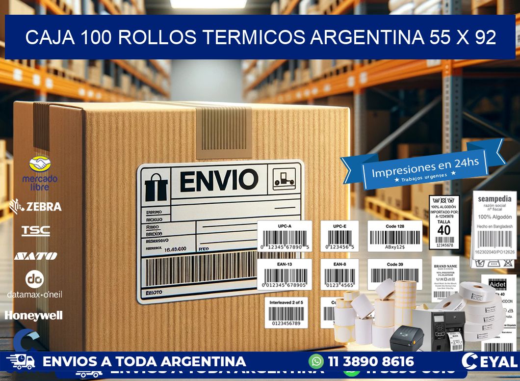 CAJA 100 ROLLOS TERMICOS ARGENTINA 55 x 92