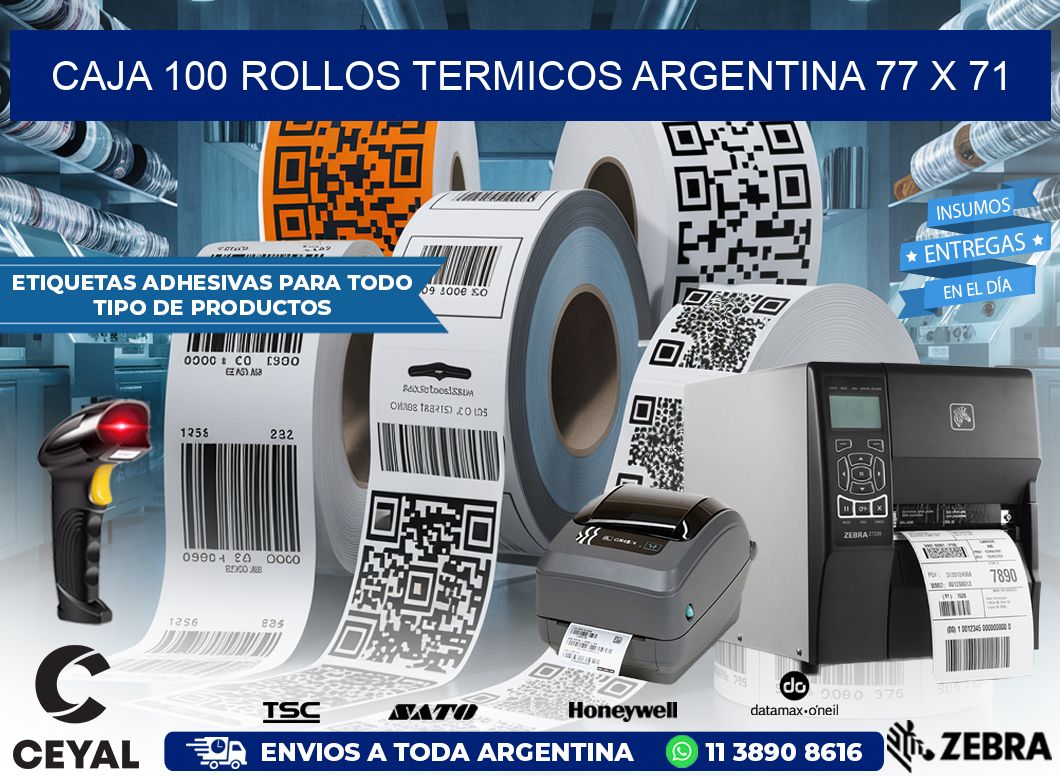 CAJA 100 ROLLOS TERMICOS ARGENTINA 77 x 71