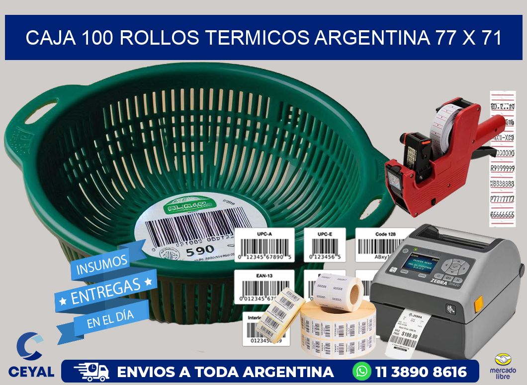 CAJA 100 ROLLOS TERMICOS ARGENTINA 77 x 71