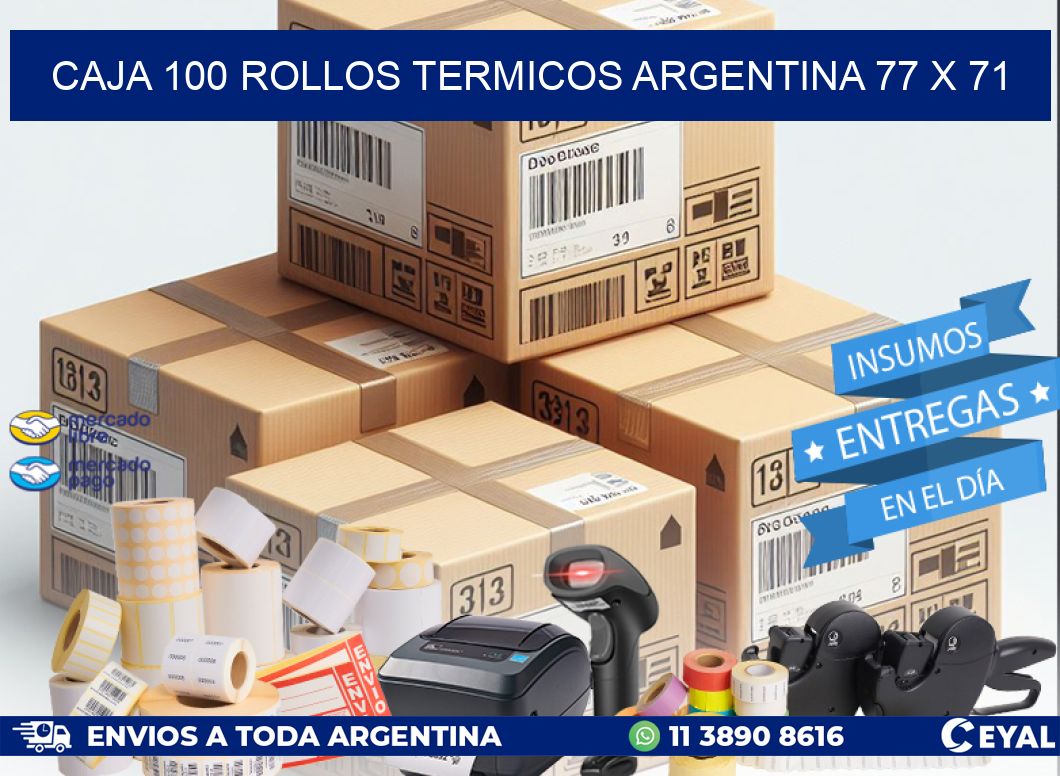 CAJA 100 ROLLOS TERMICOS ARGENTINA 77 x 71