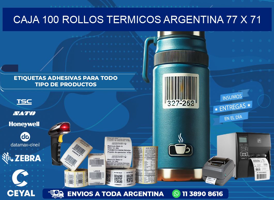 CAJA 100 ROLLOS TERMICOS ARGENTINA 77 x 71