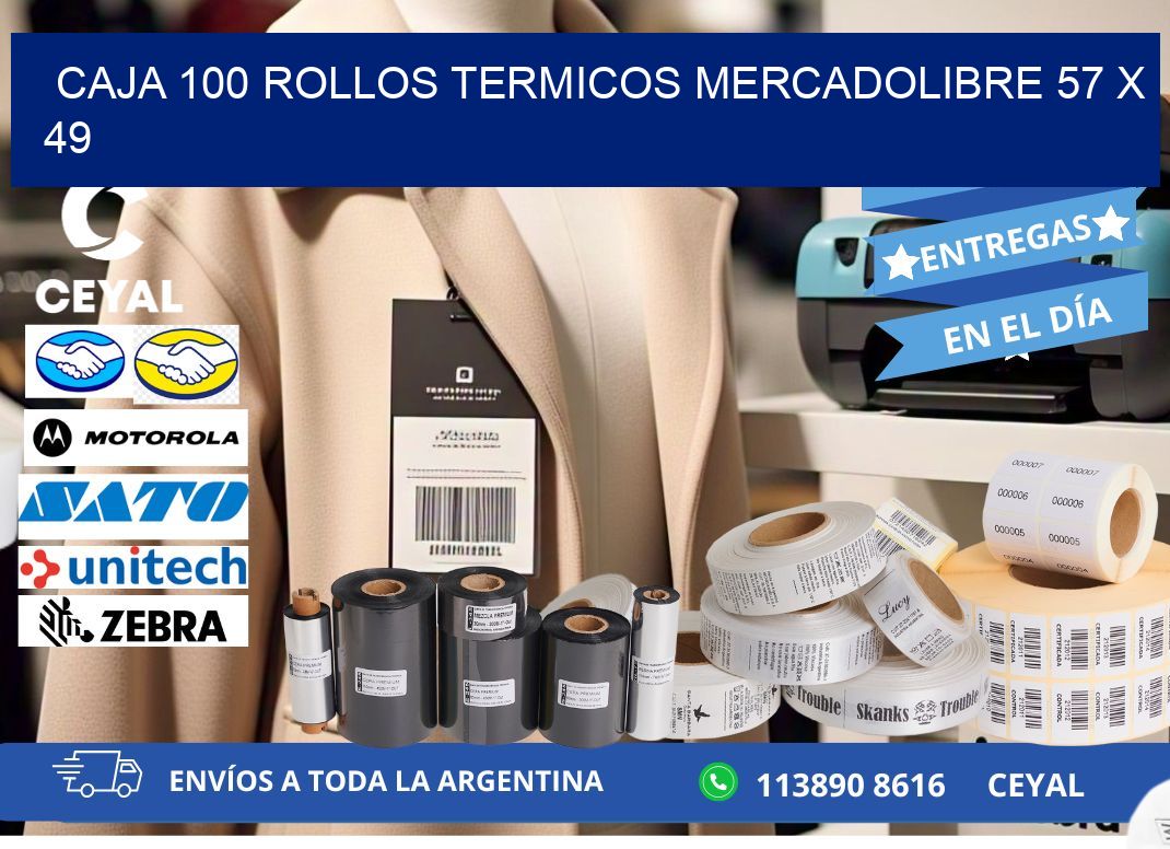 CAJA 100 ROLLOS TERMICOS MERCADOLIBRE 57 x 49