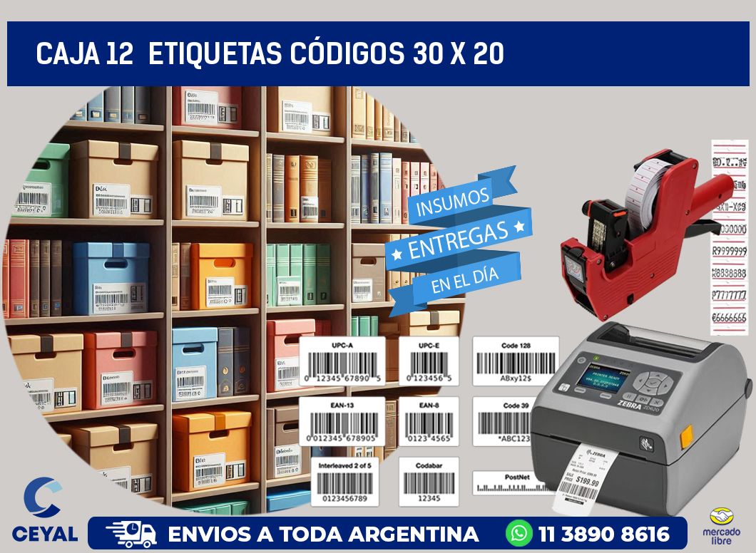 CAJA 12  ETIQUETAS CÓDIGOS 30 x 20