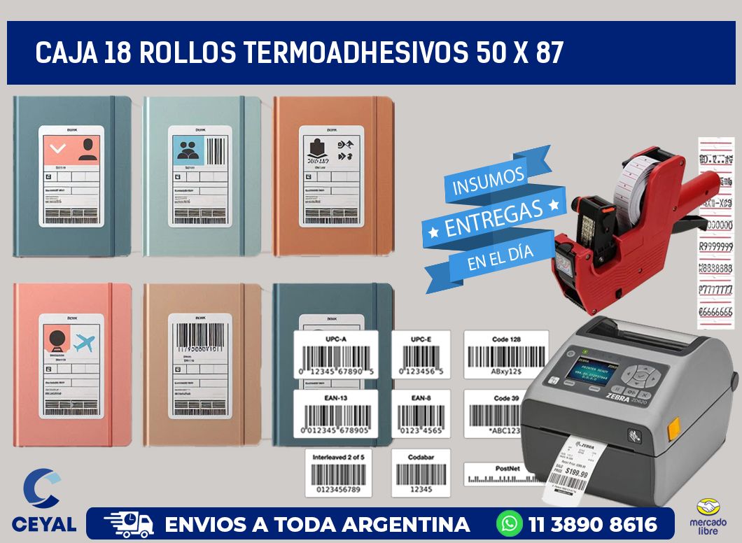 CAJA 18 ROLLOS TERMOADHESIVOS 50 x 87
