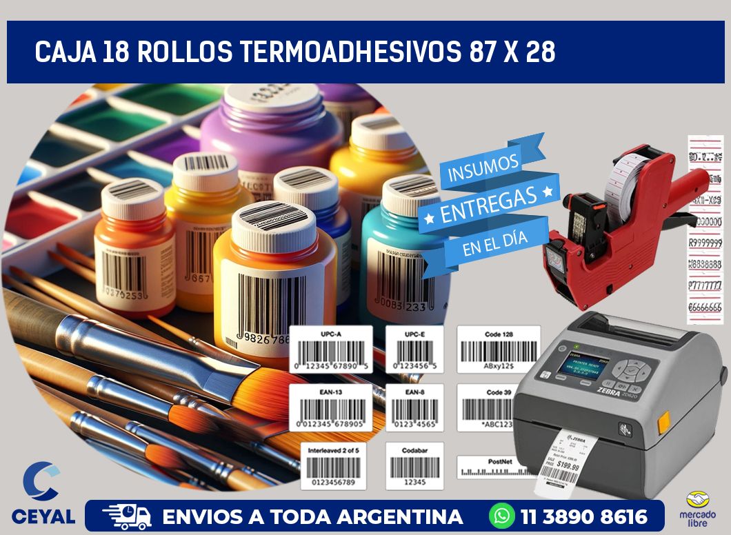 CAJA 18 ROLLOS TERMOADHESIVOS 87 x 28