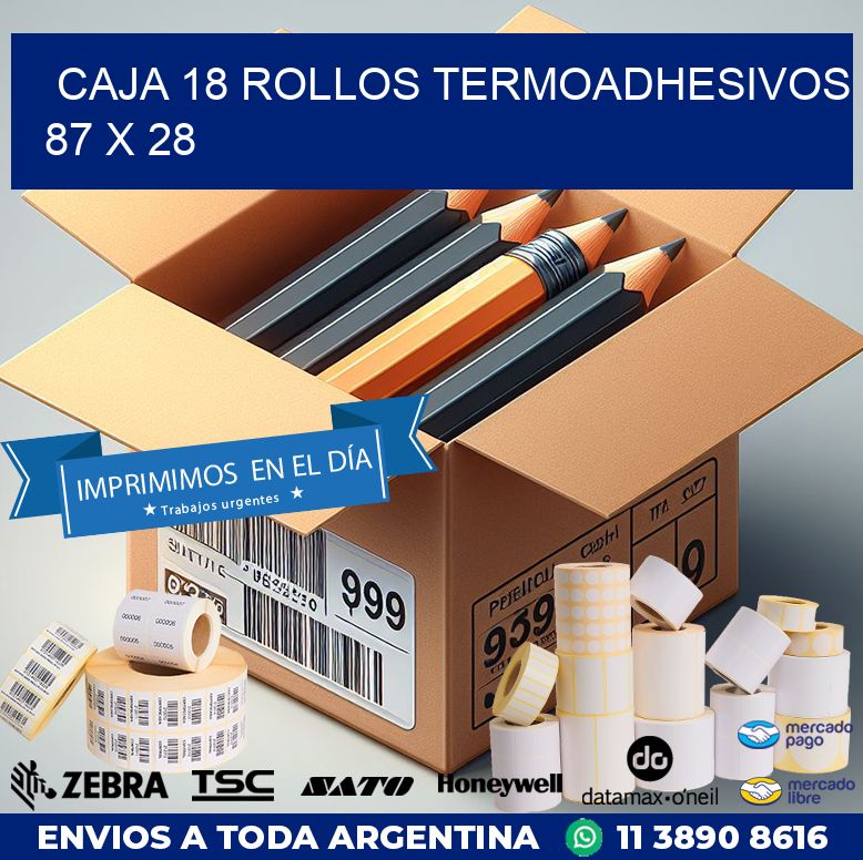 CAJA 18 ROLLOS TERMOADHESIVOS 87 x 28