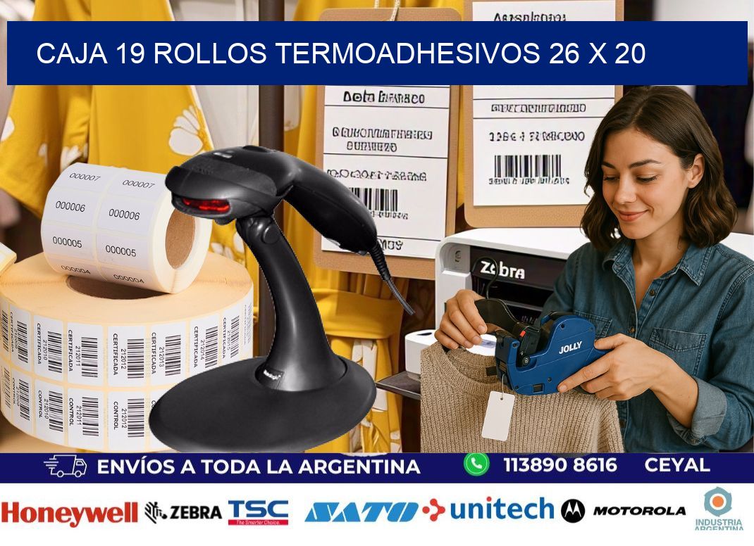 CAJA 19 ROLLOS TERMOADHESIVOS 26 x 20
