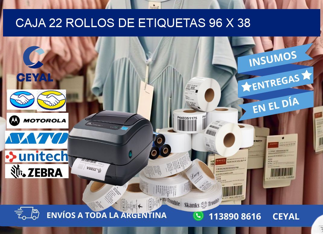 CAJA 22 ROLLOS DE ETIQUETAS 96 x 38