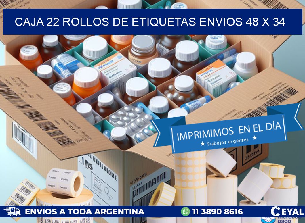 CAJA 22 ROLLOS DE ETIQUETAS ENVIOS 48 x 34