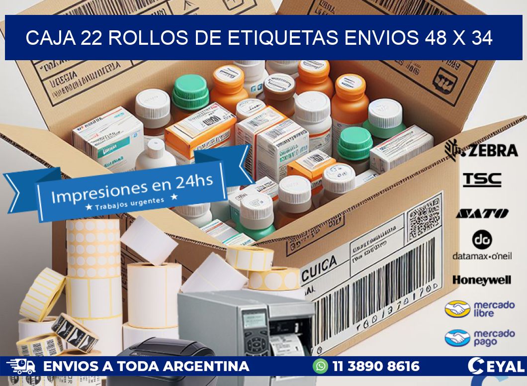 CAJA 22 ROLLOS DE ETIQUETAS ENVIOS 48 x 34