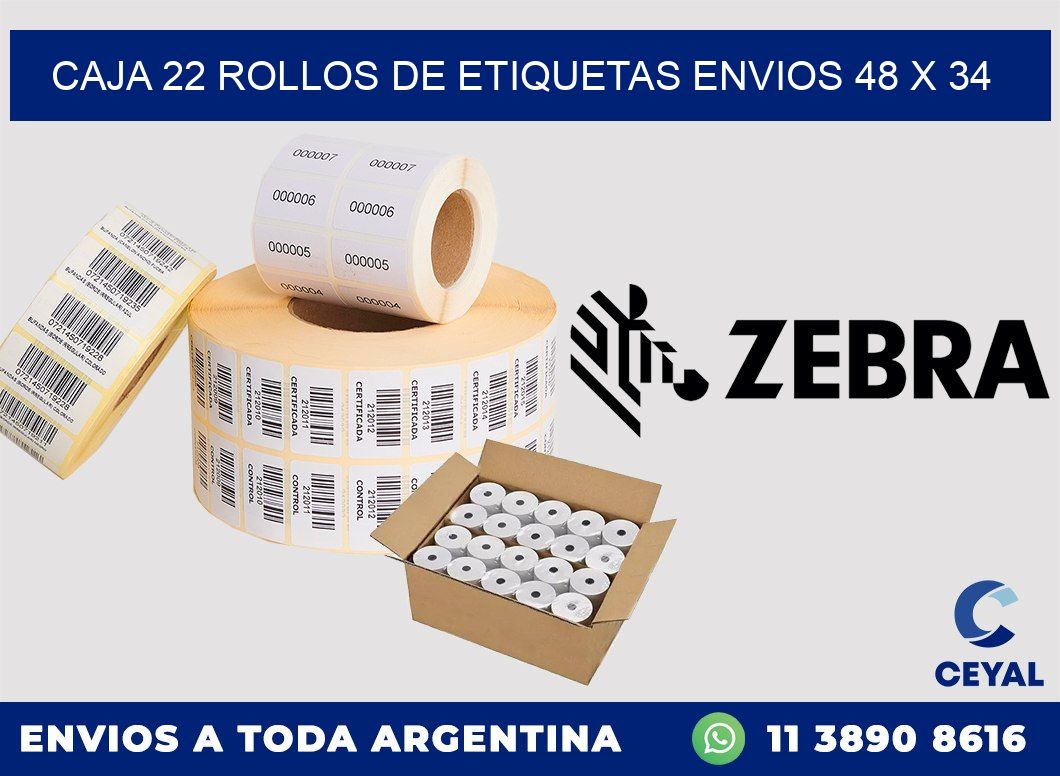 CAJA 22 ROLLOS DE ETIQUETAS ENVIOS 48 x 34