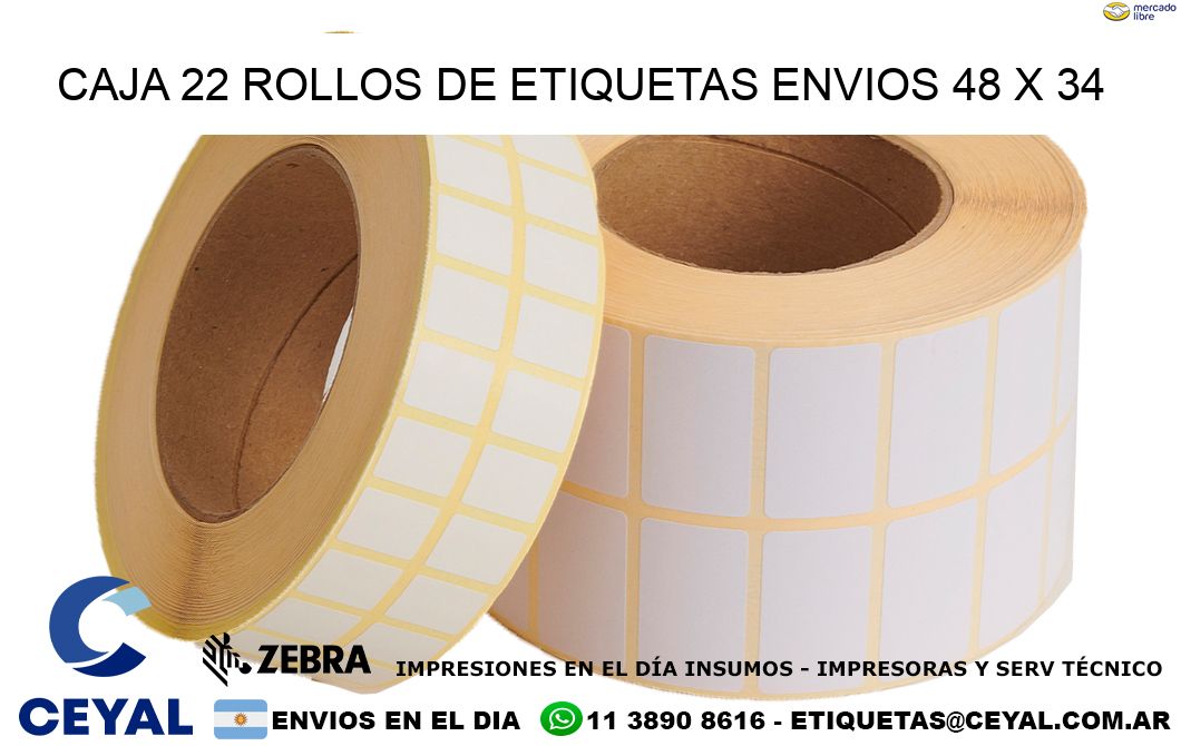 CAJA 22 ROLLOS DE ETIQUETAS ENVIOS 48 x 34