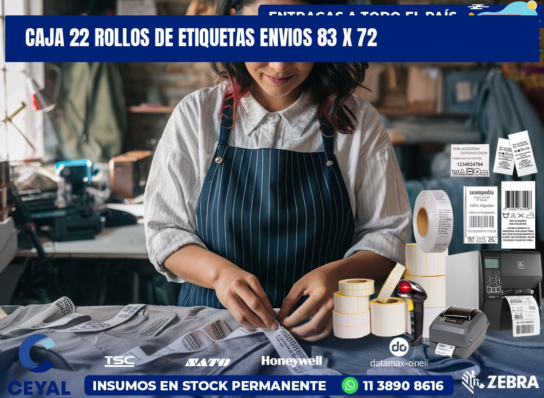 CAJA 22 ROLLOS DE ETIQUETAS ENVIOS 83 x 72