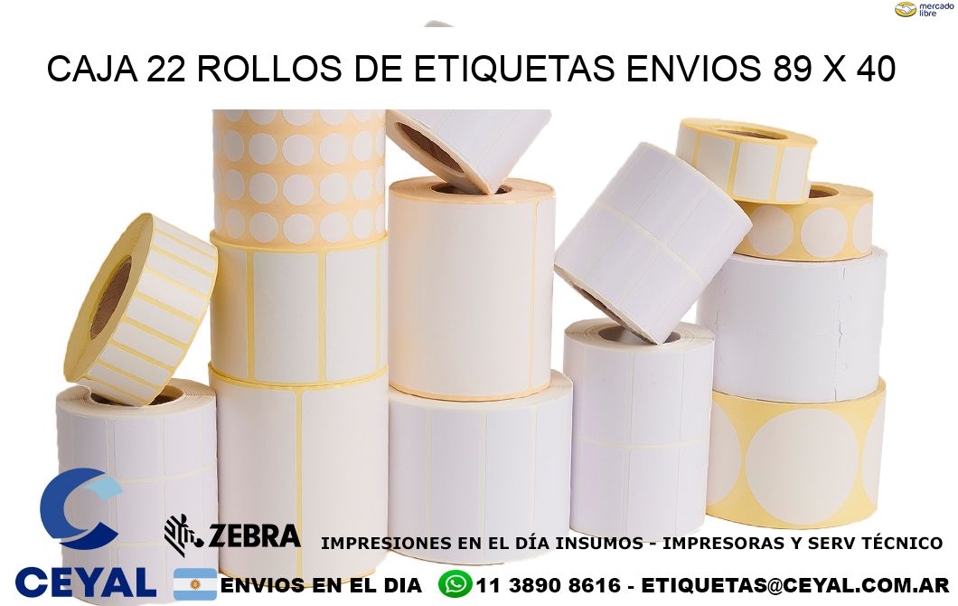 CAJA 22 ROLLOS DE ETIQUETAS ENVIOS 89 x 40