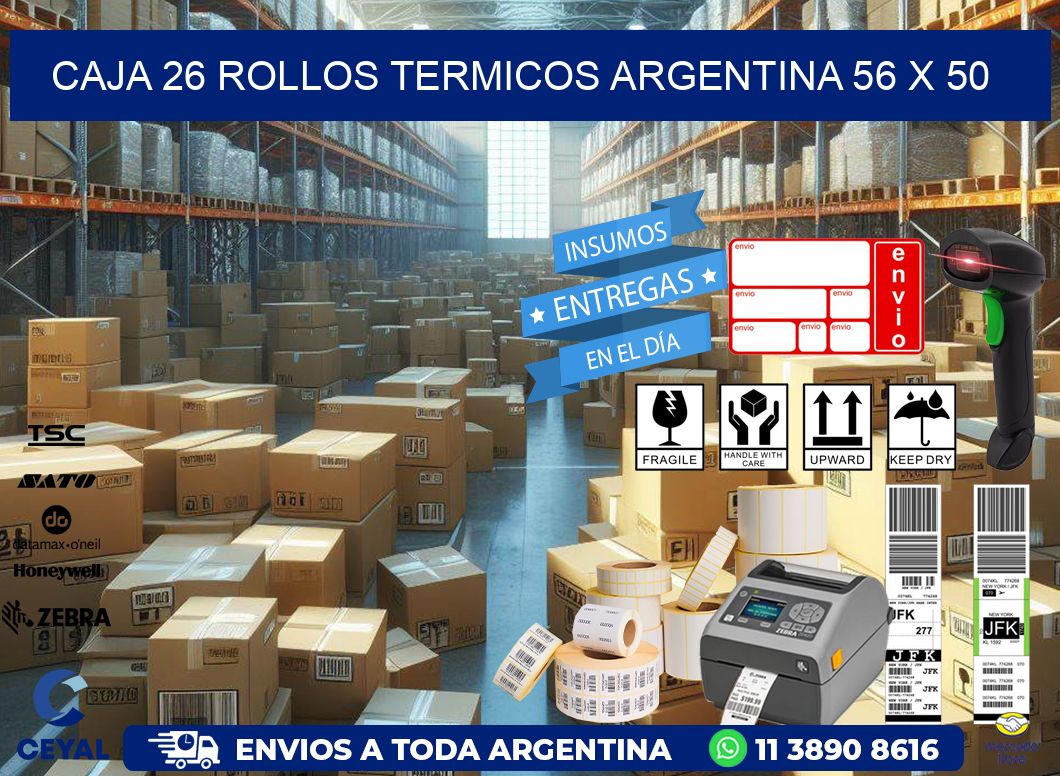 CAJA 26 ROLLOS TERMICOS ARGENTINA 56 x 50