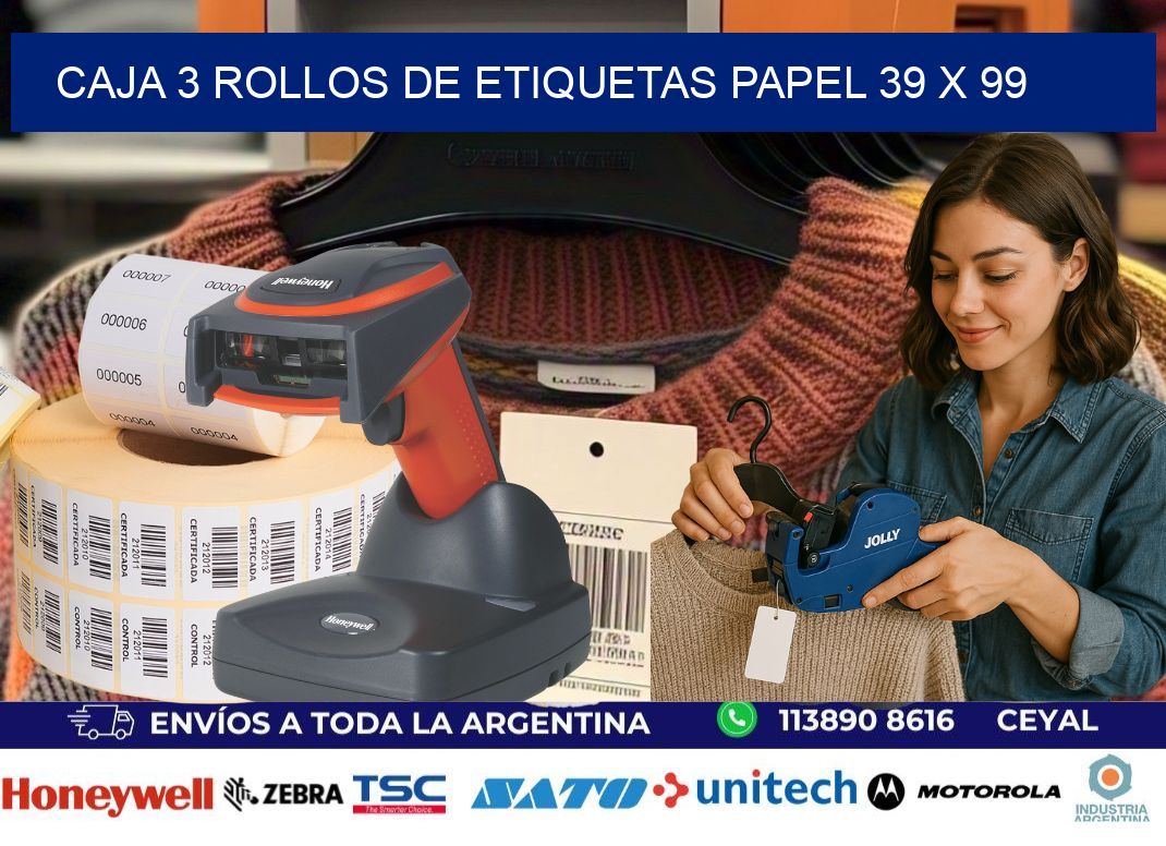 CAJA 3 ROLLOS DE ETIQUETAS PAPEL 39 x 99