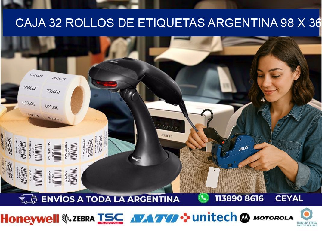 CAJA 32 ROLLOS DE ETIQUETAS ARGENTINA 98 x 36