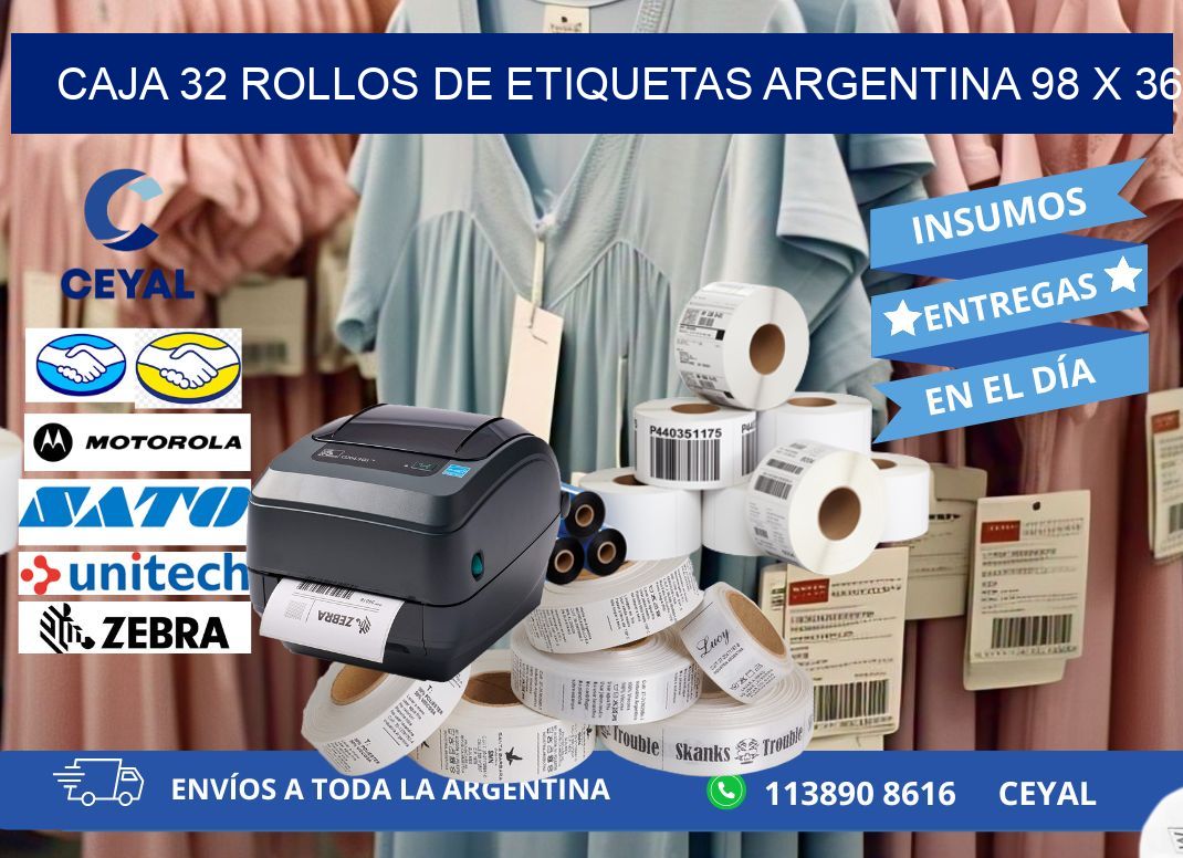 CAJA 32 ROLLOS DE ETIQUETAS ARGENTINA 98 x 36