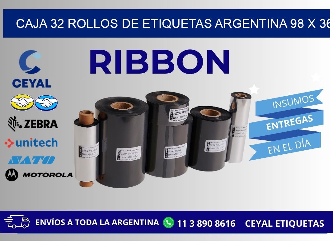 CAJA 32 ROLLOS DE ETIQUETAS ARGENTINA 98 x 36