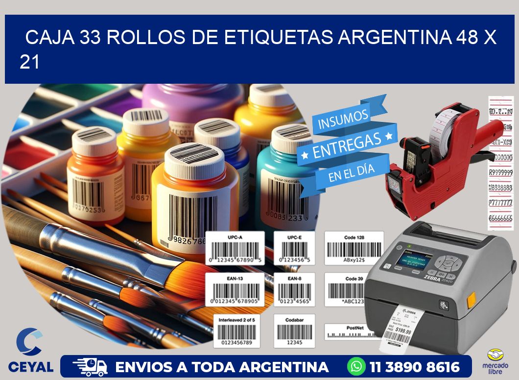 CAJA 33 ROLLOS DE ETIQUETAS ARGENTINA 48 x 21
