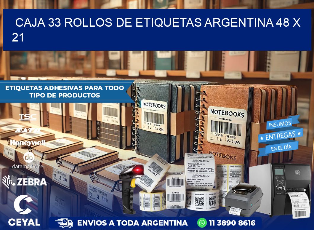 CAJA 33 ROLLOS DE ETIQUETAS ARGENTINA 48 x 21