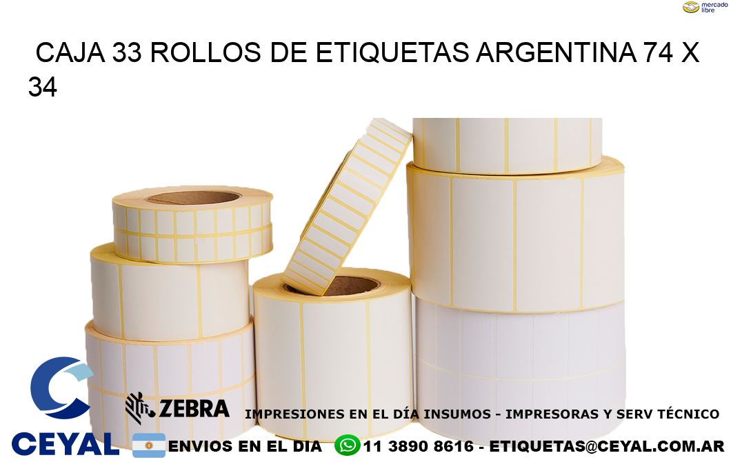 CAJA 33 ROLLOS DE ETIQUETAS ARGENTINA 74 x 34