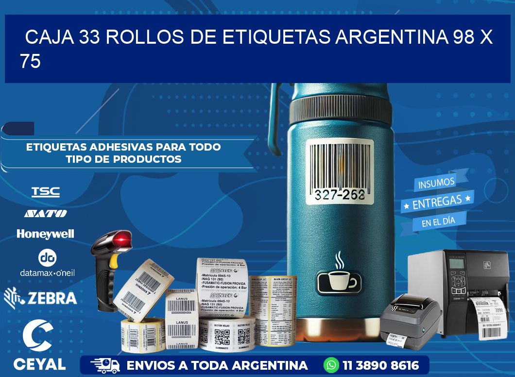 CAJA 33 ROLLOS DE ETIQUETAS ARGENTINA 98 x 75