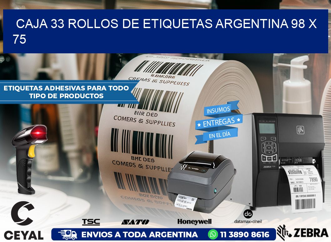 CAJA 33 ROLLOS DE ETIQUETAS ARGENTINA 98 x 75