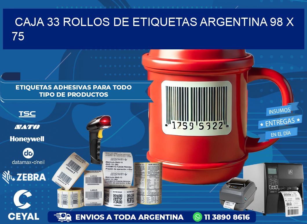 CAJA 33 ROLLOS DE ETIQUETAS ARGENTINA 98 x 75