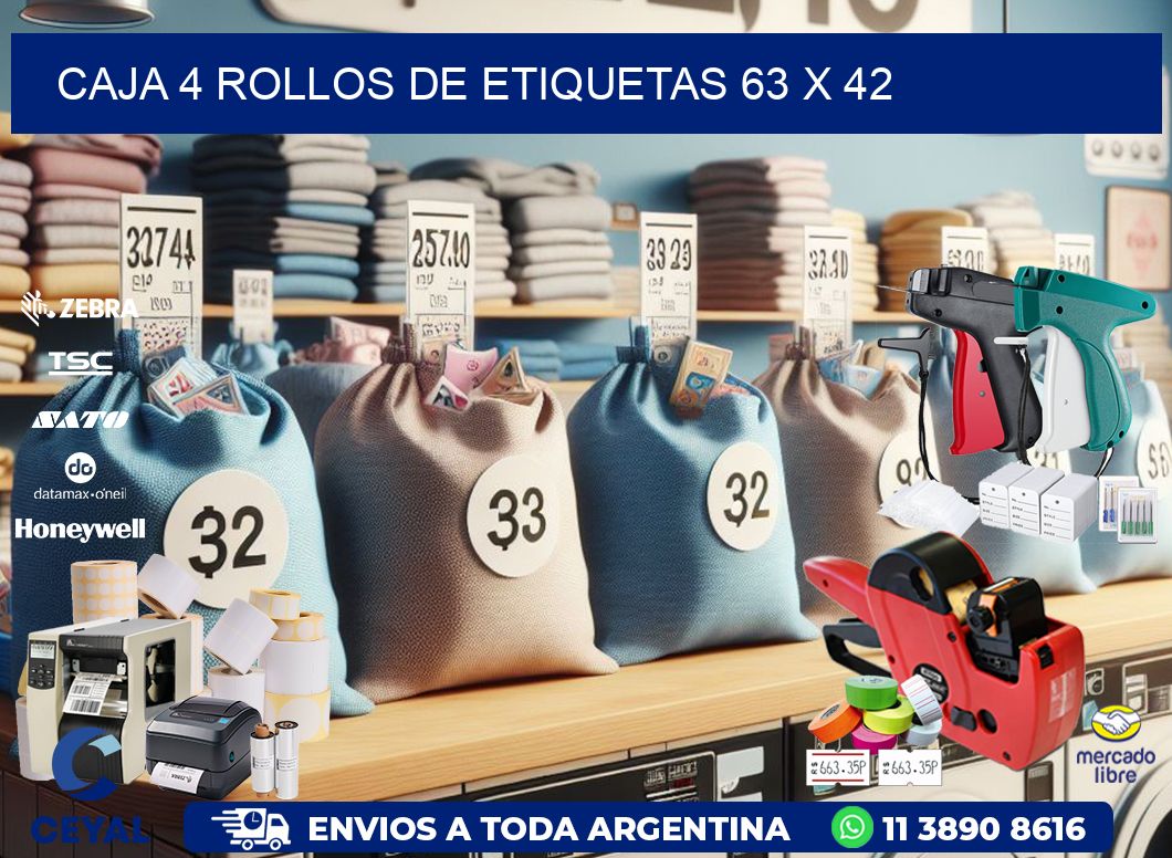 CAJA 4 ROLLOS DE ETIQUETAS 63 x 42
