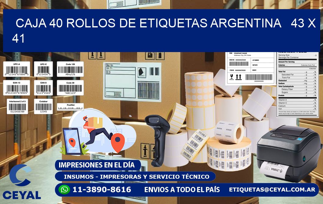 CAJA 40 ROLLOS DE ETIQUETAS ARGENTINA   43 x 41