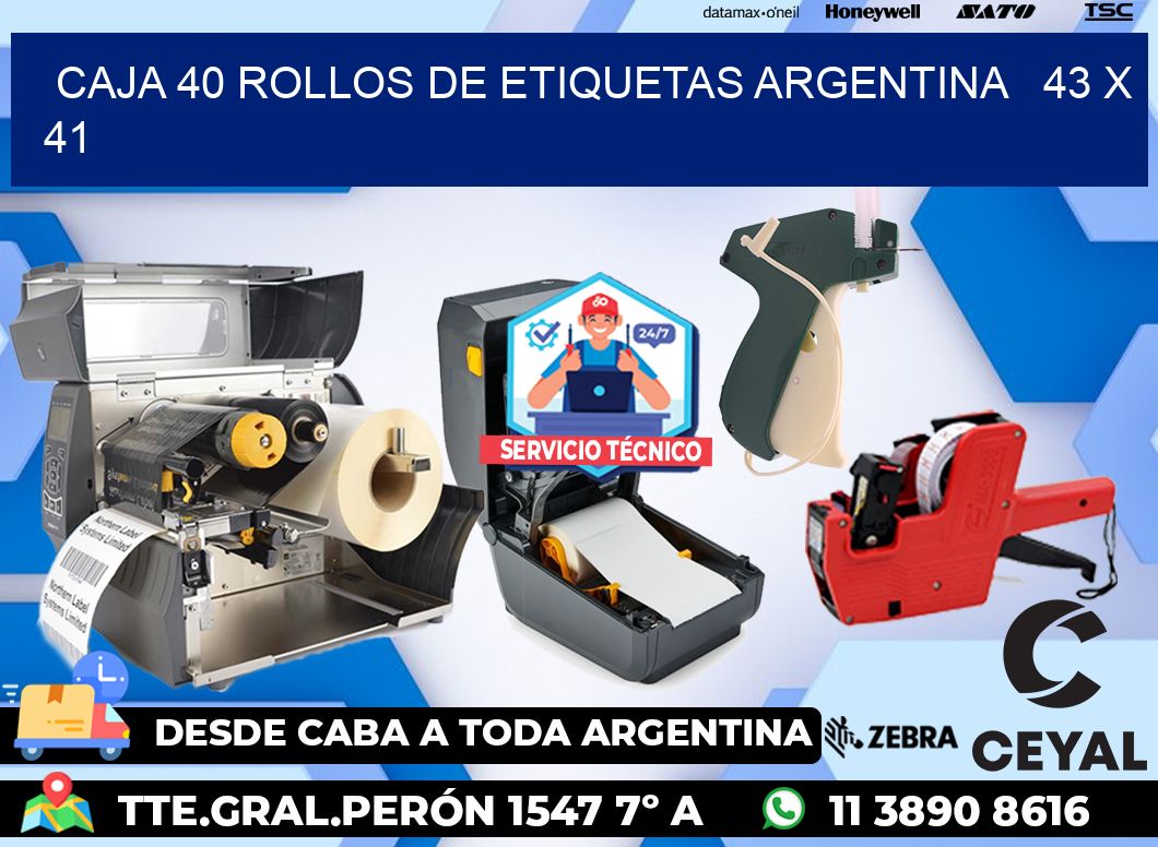 CAJA 40 ROLLOS DE ETIQUETAS ARGENTINA   43 x 41