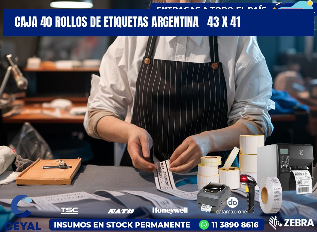 CAJA 40 ROLLOS DE ETIQUETAS ARGENTINA   43 x 41