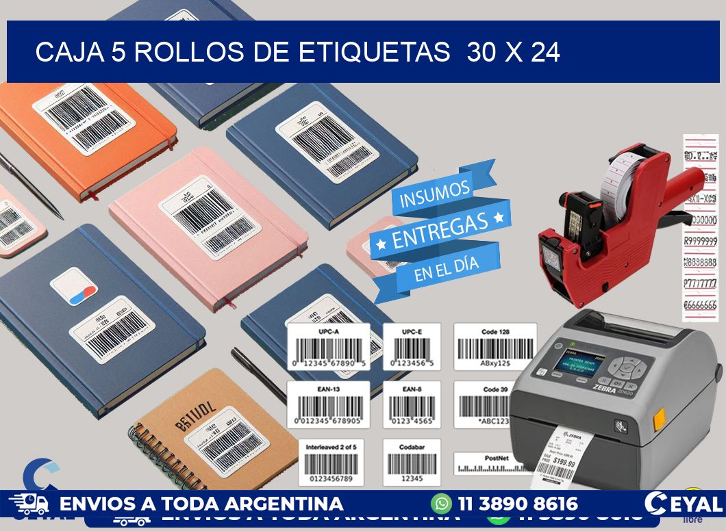 CAJA 5 ROLLOS DE ETIQUETAS  30 x 24