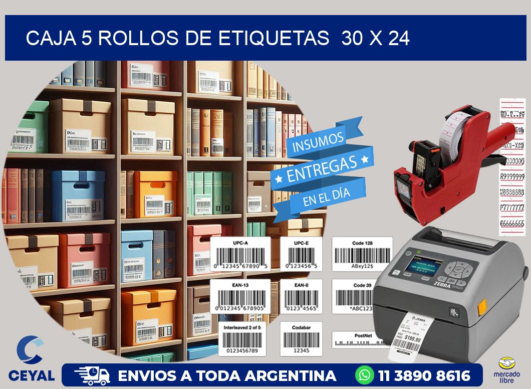 CAJA 5 ROLLOS DE ETIQUETAS  30 x 24