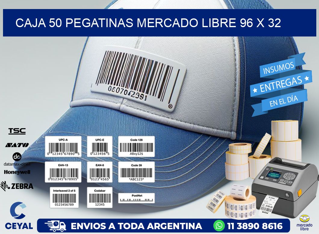 CAJA 50 PEGATINAS MERCADO LIBRE 96 x 32