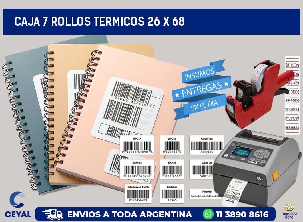 CAJA 7 ROLLOS TERMICOS 26 x 68