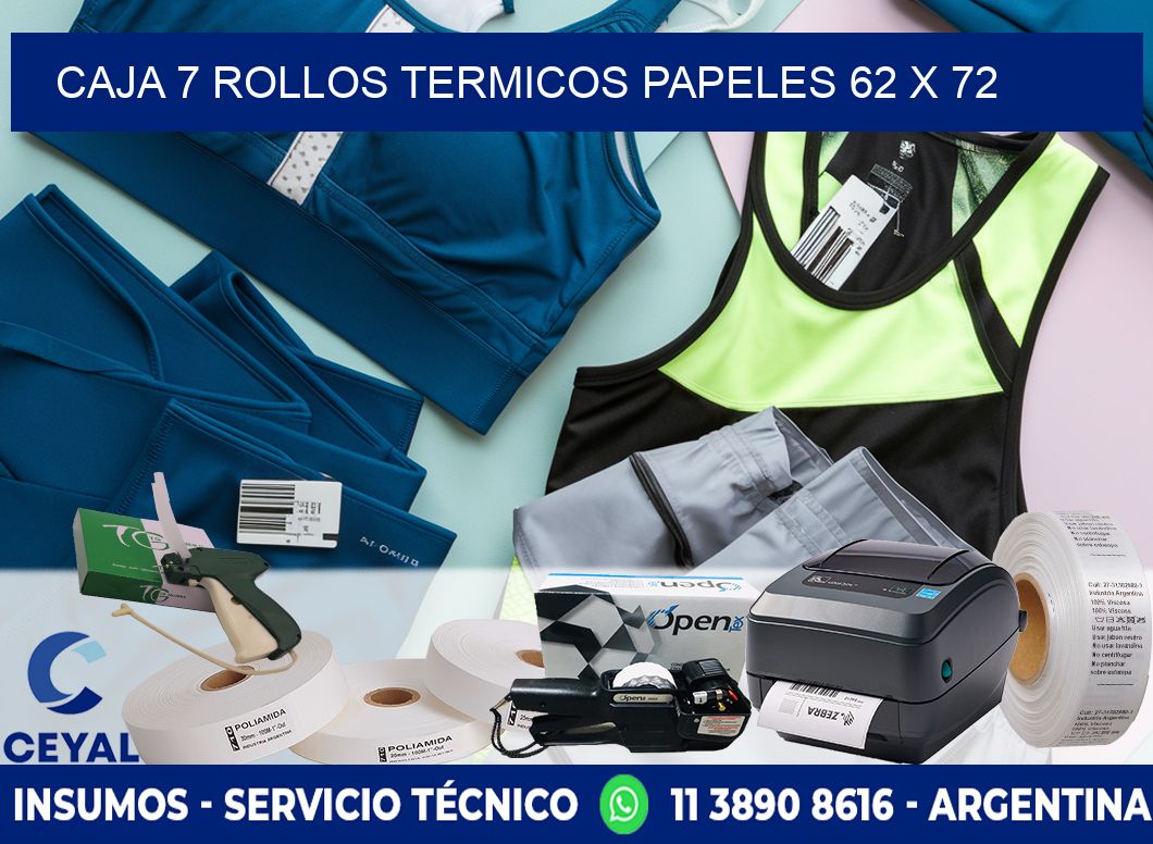CAJA 7 ROLLOS TERMICOS PAPELES 62 x 72