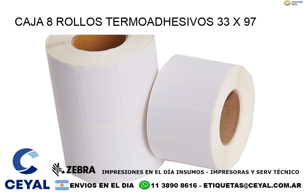 CAJA 8 ROLLOS TERMOADHESIVOS 33 x 97