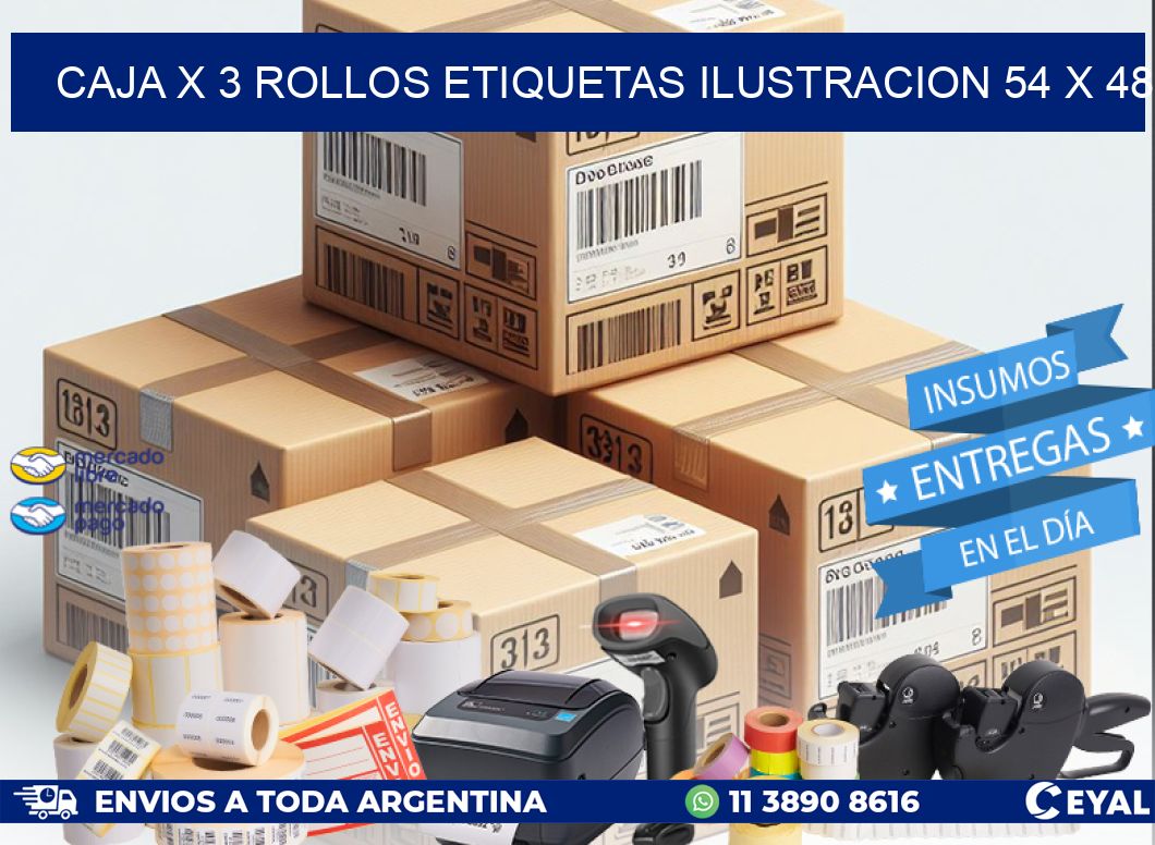 Caja X 3 Rollos Etiquetas Ilustracion 54 x 48