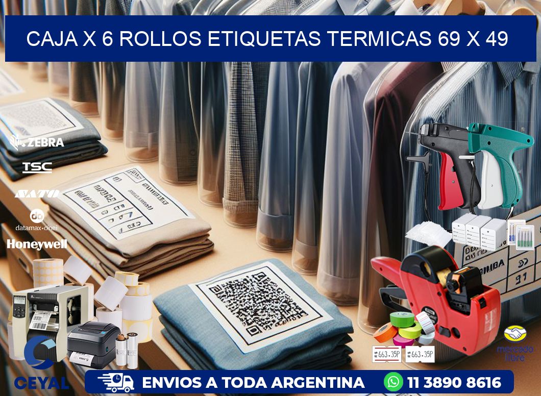 Caja X 6 Rollos Etiquetas termicas 69 x 49