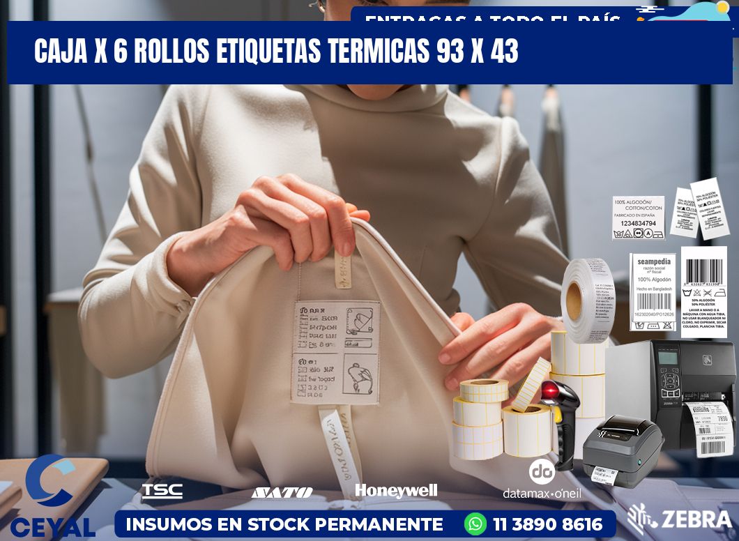 Caja X 6 Rollos Etiquetas termicas 93 x 43