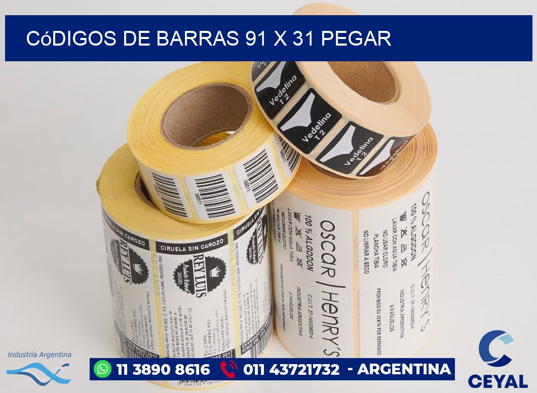 Códigos de Barras 91 x 31 pegar