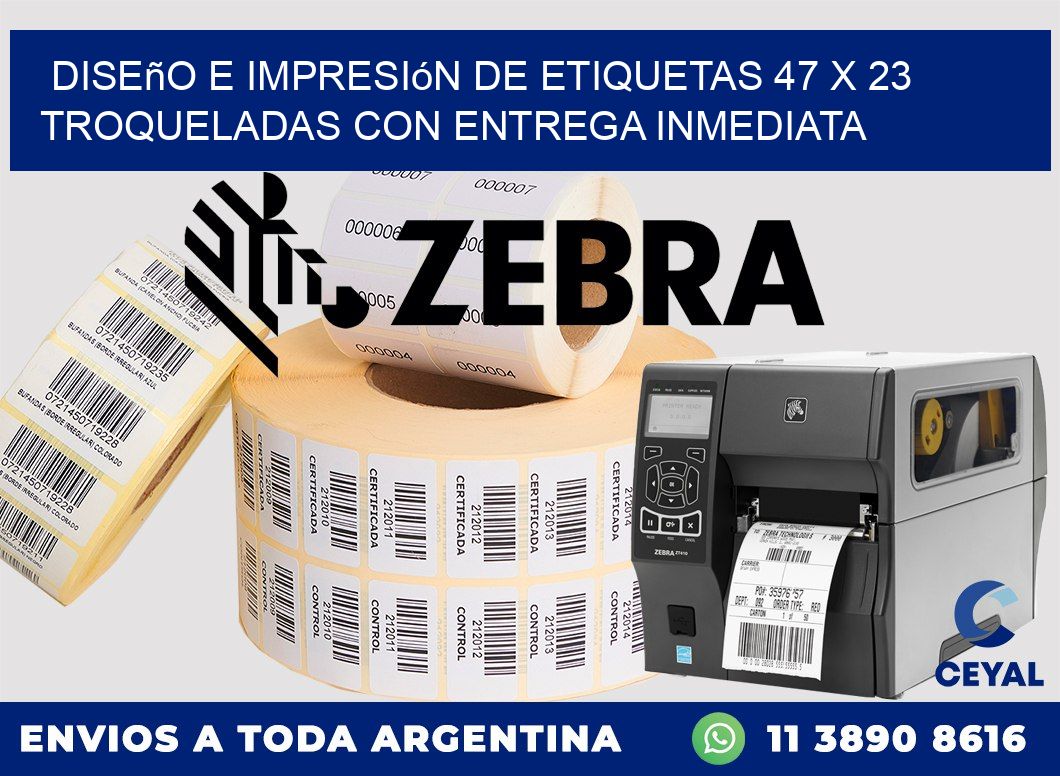 Diseño e impresión de etiquetas 47 x 23 troqueladas con entrega inmediata