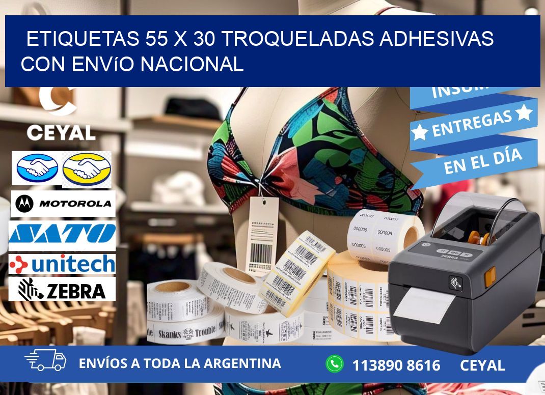 Etiquetas 55 x 30 troqueladas adhesivas con envío nacional