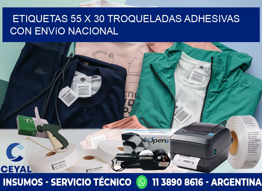 Etiquetas 55 x 30 troqueladas adhesivas con envío nacional
