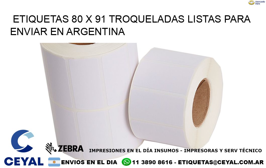 Etiquetas 80 x 91 troqueladas listas para enviar en Argentina