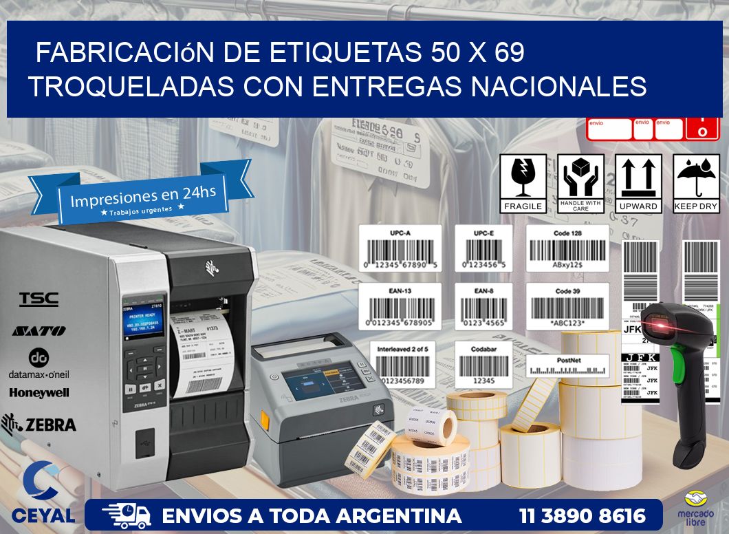 Fabricación de etiquetas 50 x 69 troqueladas con entregas nacionales